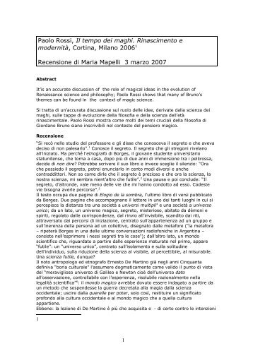 Paolo Rossi, Il tempo dei maghi. Rinascimento e ... - Univirtual.eu