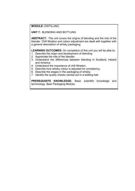 MODULE: DISTILLING UNIT 7: BLENDING AND BOTTLING ...