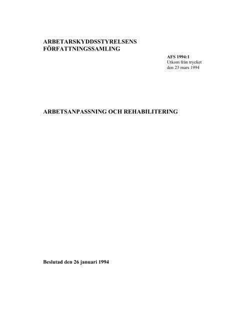 Arbetsanpassning och rehabilitering AFS 1994:1