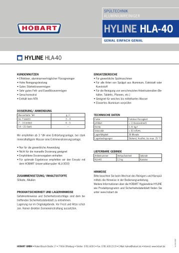 HYLINE HLA-40 - HOBART GmbH