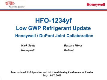 HFO-1234yf Low GWP Refrigerant Update - DuPont