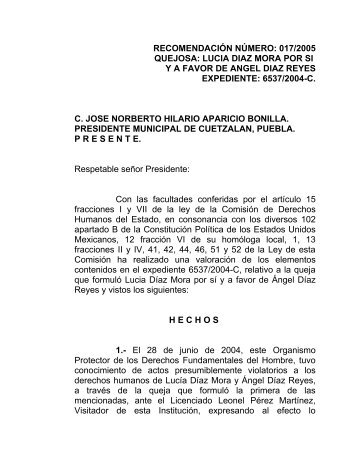 017/2005 quejosa: lucia diaz mora por si ya favor de angel diaz ...