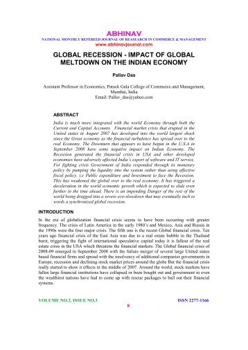 Global Recession - Impact of Global Meltdown on the Indian Economy