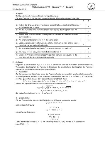 Mathematikkurs V4 â Klausur 11.1 - LÃ¶sung - Stempel-unterricht.de