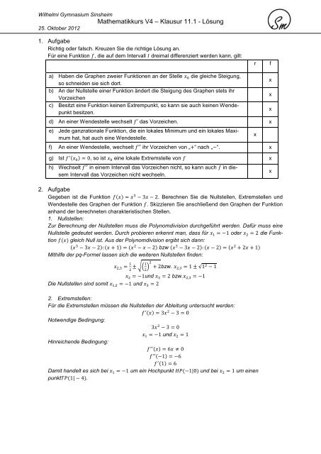 Mathematikkurs V4 â Klausur 11.1 - LÃ¶sung - Stempel-unterricht.de
