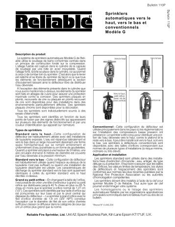 Bulletin 110 - Sprinklers automatiques vers le haut, vers le b