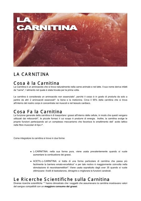 LA CARNITINA Cosa è la Carnitina Cosa Fa la ... - Ultimate Italia