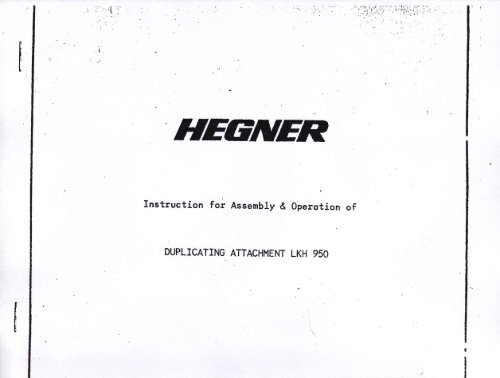 HEGNER LKH 950 Duplicator Manual