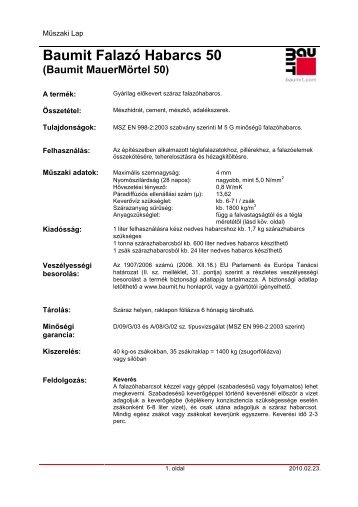 FalazÃ³ habarcs 50 - Baumit