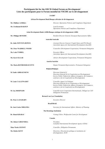 List of Participants - Organisation for Economic Co-operation and ...