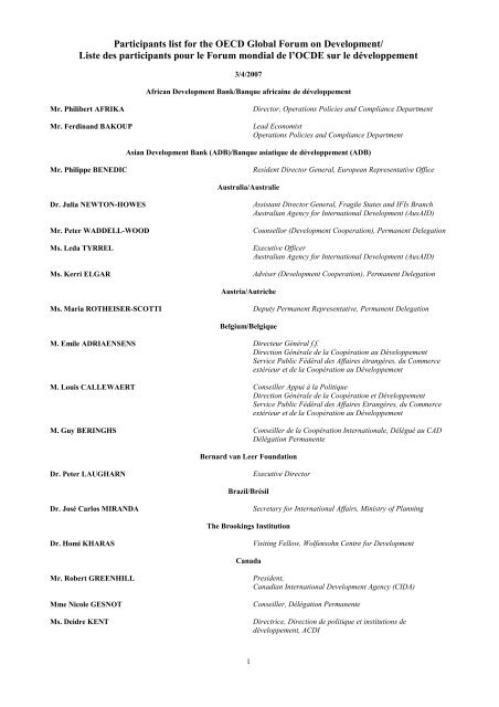 List of Participants - Organisation for Economic Co-operation and ...