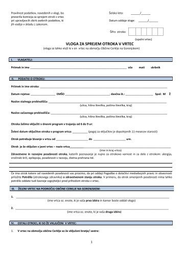 Obrazec-Vloga za sprejem otrok v vrtec - Cerklje.si