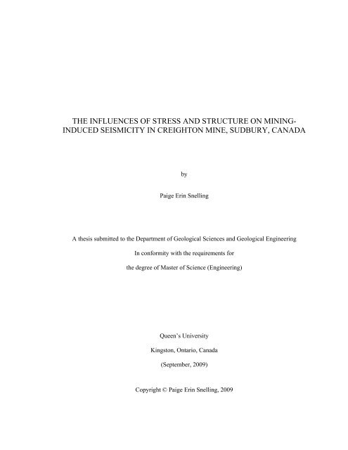 title of the thesis - Department of Geology - Queen's University