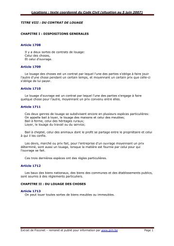 code civil belge : lois sur locations - format pdf - 198 Ko - Pim.be