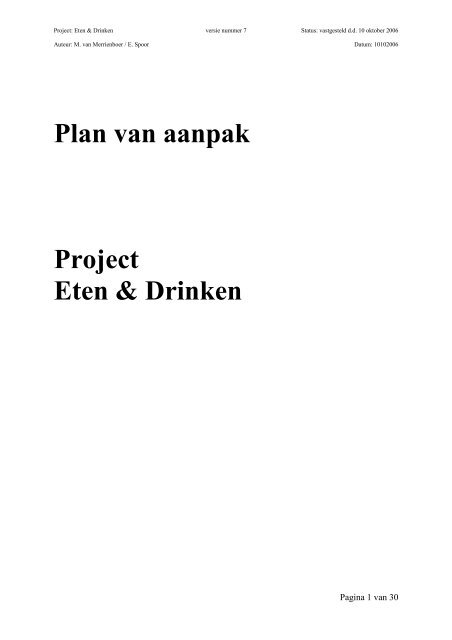 Plan van aanpak Project Eten & Drinken - Annevillegroep