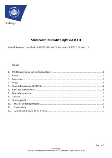 Studieadministrativa - Blekinge Tekniska Högskola