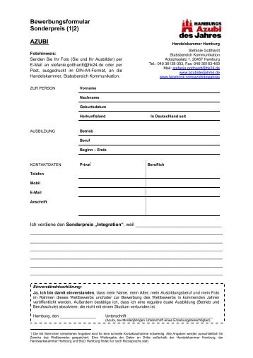 PDF-Download Bewerbung Sonderpreis - Azubi des Jahres