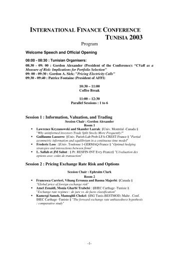 INTERNATIONAL FINANCE CONFERENCE TUNISIA 2003
