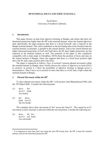 DP-INTERNAL FOCUS AND TOPIC IN BANGLA Syed Saurov ...