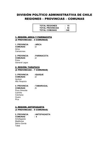 Regiones, Provincias y Comunas de Chile. - Subdere