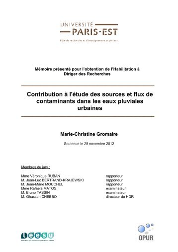 Contribution Ã  l'Ã©tude des sources et flux de contaminants ... - LEESU