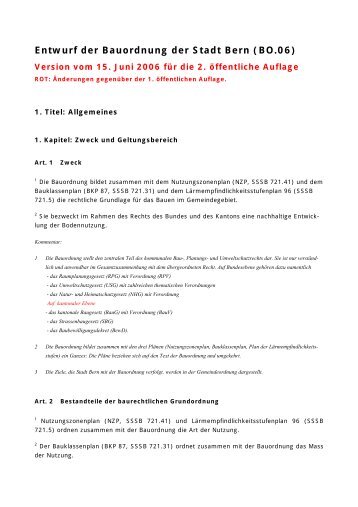 Entwurf der Bauordnung der Stadt Bern (BO.06) - Pro Velo Bern