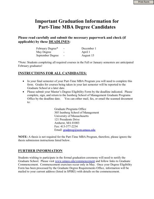 Important Graduation Information For Part Time Mba Degree