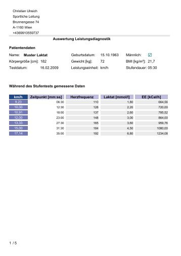 sehen Sie ein Muster einer Laktat-Auswertung - Freunde des ...