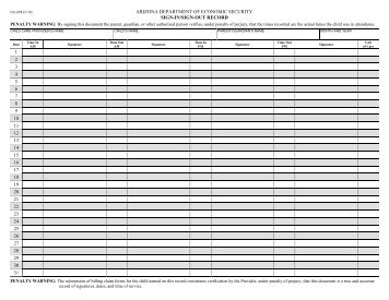 Sign In Sign Out Record - Arizona Department of Economic Security