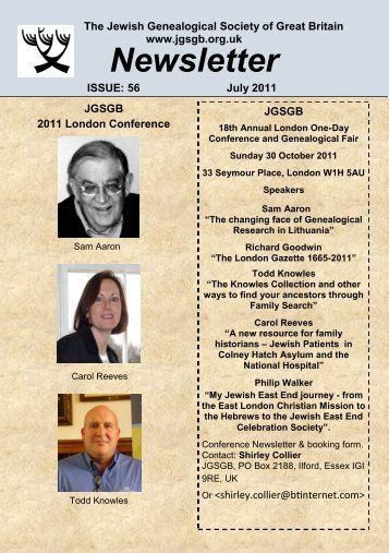 Newsletter - Jewish Genealogical Society of Great Britain