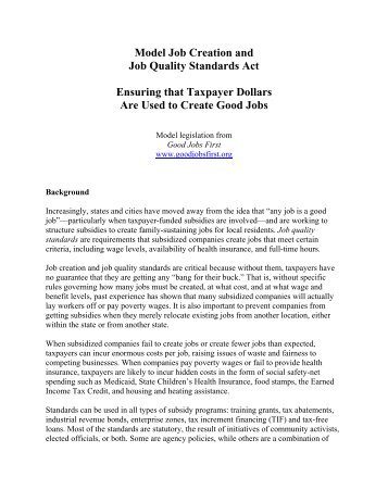 Model Job Creation and Job Quality Standards Act ... - Good Jobs First