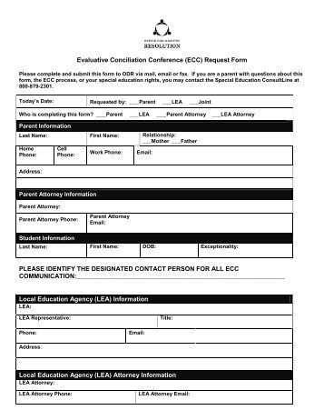 Evaluative Conciliation Conference (ECC) Request Form PARENT ...