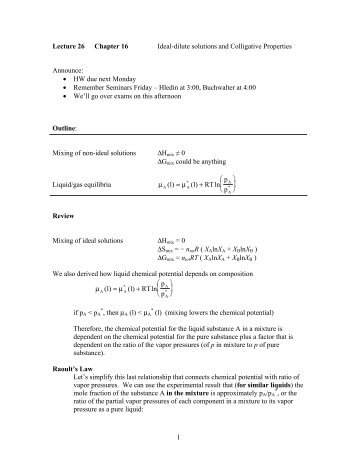 1 Lecture 26 Chapter 16 Ideal-dilute solutions and ... - Chem.hope.edu