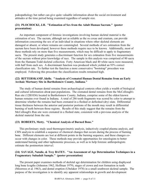 Abstracts - University of Indianapolis Archeology & Forensics ...