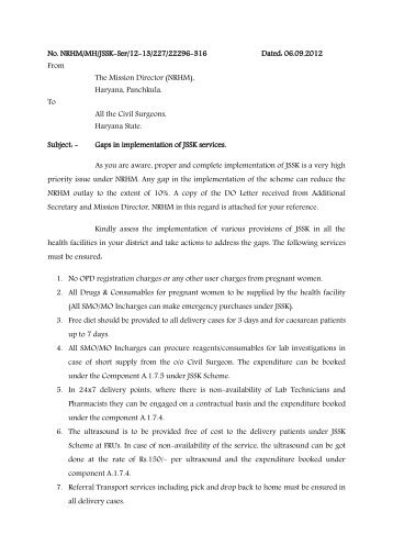 Gaps in implementation of JSSK Services - Nrhmharyana.org