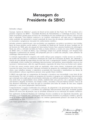 Mensagem do Presidente da SBHCI - Revista Brasileira de ...