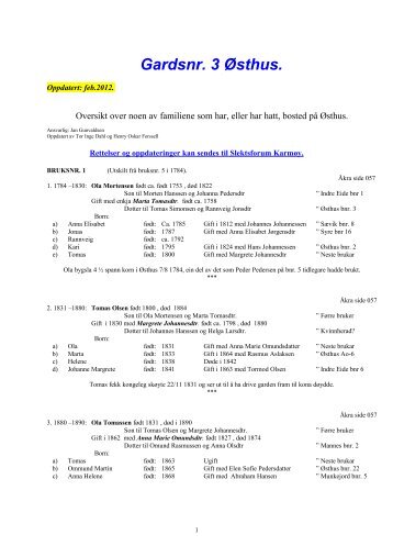 Gardsnr. 3 Ãsthus. - Slektsforum KarmÃ¸y