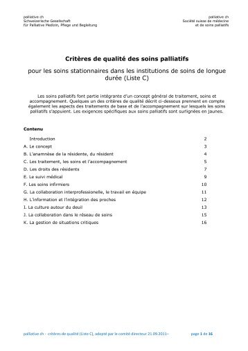 Critères de qualité, liste C - Palliative ch