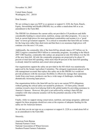 Coalition Letter to Senators Asking for Opposition to FRESH Act ...