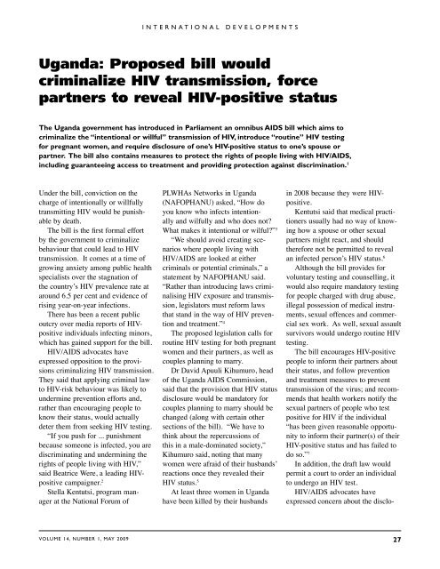 HIV/AIDS Policy & Law Review, Volume 14, Number 1 ... - CATIE