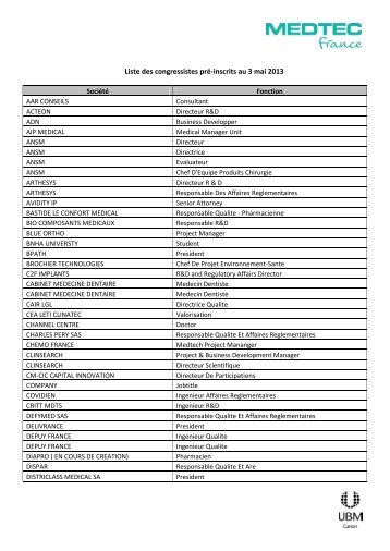 la liste de vos pairs - MEDTEC France