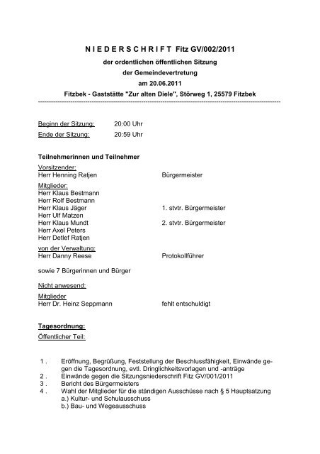 Protokoll Gemeindevertretung 20.06.2011 - Fitzbek