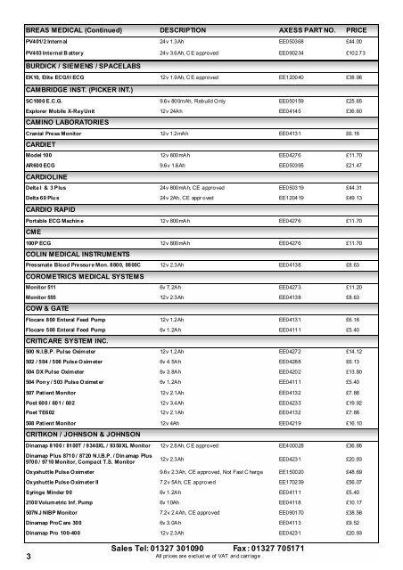 Medical Battery Price List 2005-06 - FisioCare