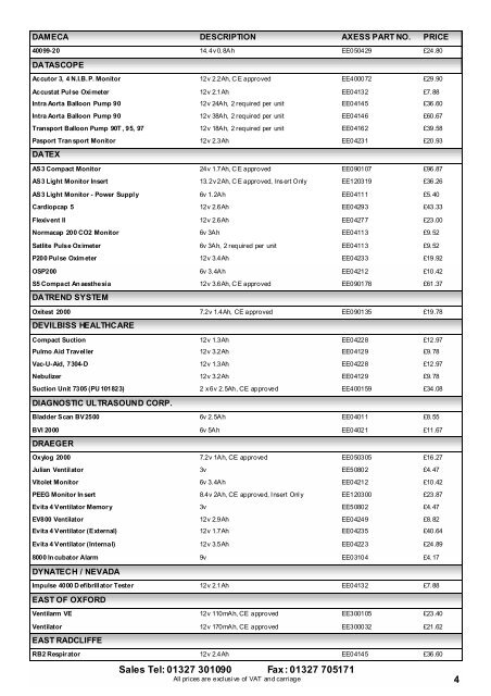 Medical Battery Price List 2005-06 - FisioCare