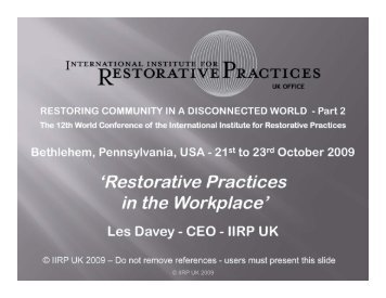 Restorative Practices in the Workplace - IIRP