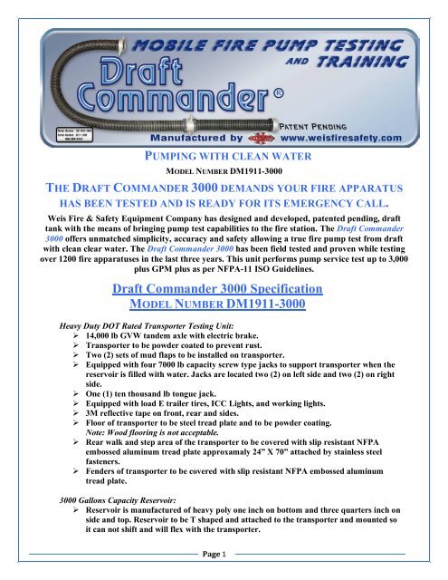 Draft Commander 3000 Specification MODEL NUMBER DM19113000