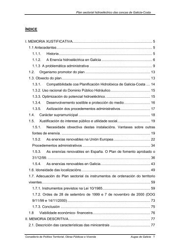 ÃNDICE I. MEMORIA XUSTIFICATIVA ... - Augas de Galicia