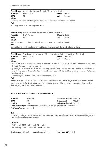 22 3. Bachelor-Studiengang Medizinische Dokumentation (BA MD ...