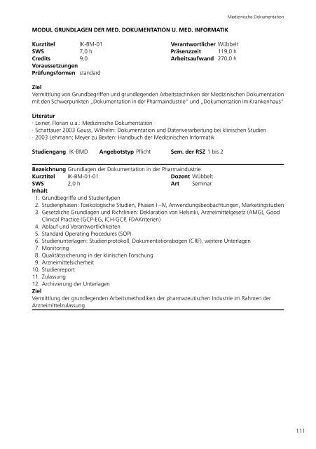 22 3. Bachelor-Studiengang Medizinische Dokumentation (BA MD ...