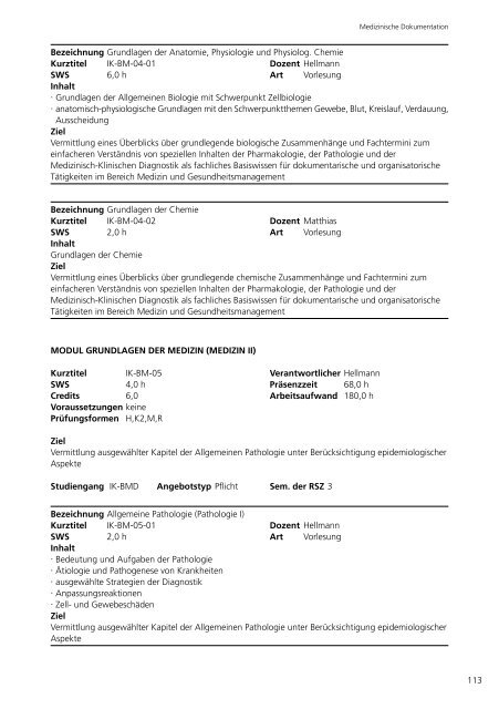 22 3. Bachelor-Studiengang Medizinische Dokumentation (BA MD ...